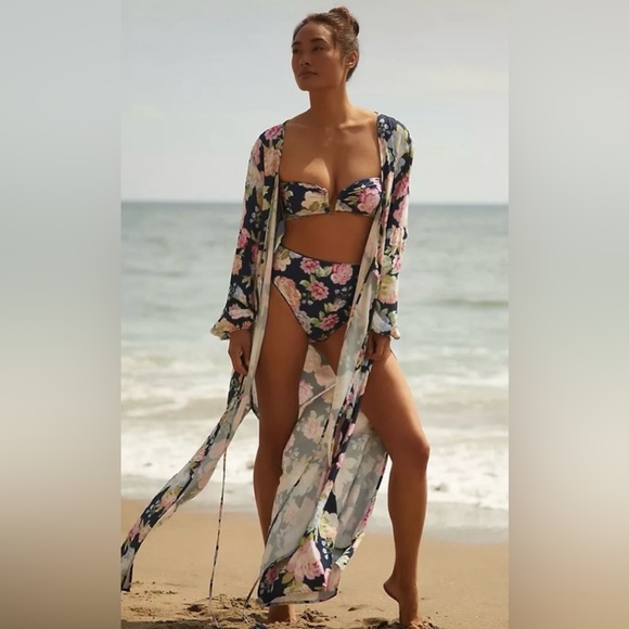 NWOT MAAJI MIDNIGHT GARDEN LONG SLEEVES COVER-UP WRAP DRESS - Picture 1 of 10